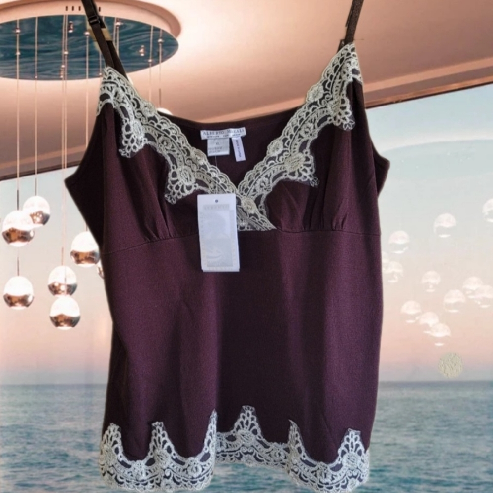 Gold Lace ALBERTO MAKALI  Chocolate Camisole L/XL Stunning!